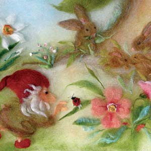 84. Dwarf with bunnies in spring